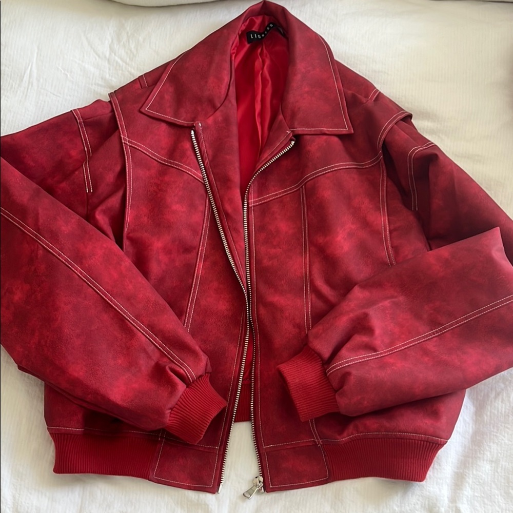Lioness Faux Leather Red Zip-Up Jacket